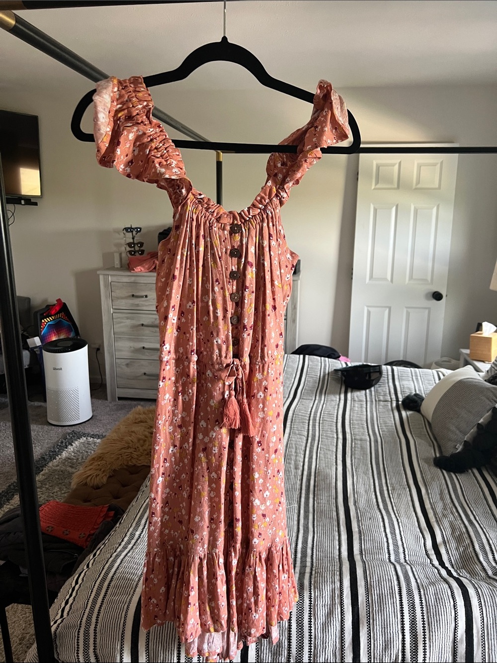 Tiare Hawaii Dusty Rose Floral Ruffle Maxi Dress